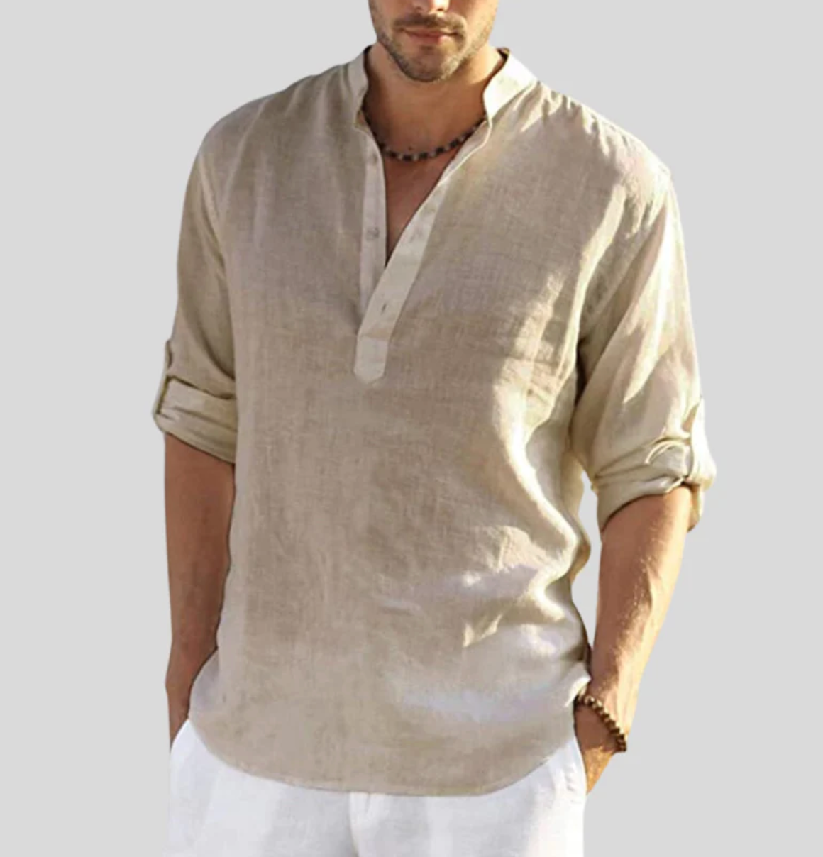 ADRIANO - Elegant linen shirt with collar 